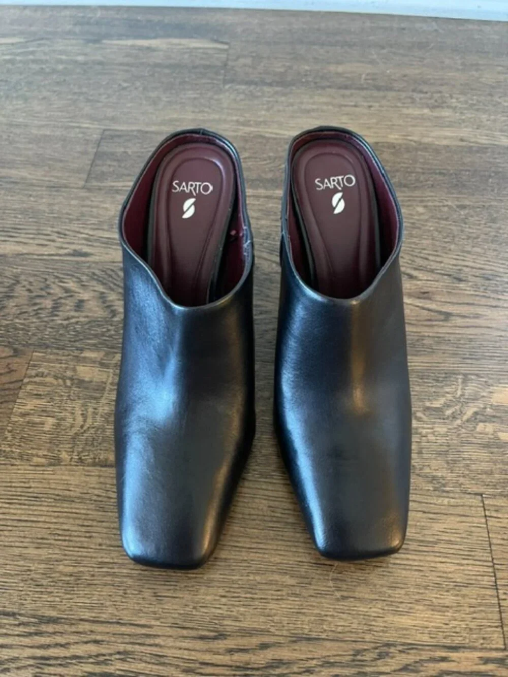 SARTO Franco Sarto Flexa Black Leather Square Toe Heeled Mule Clogs - 9 NIB